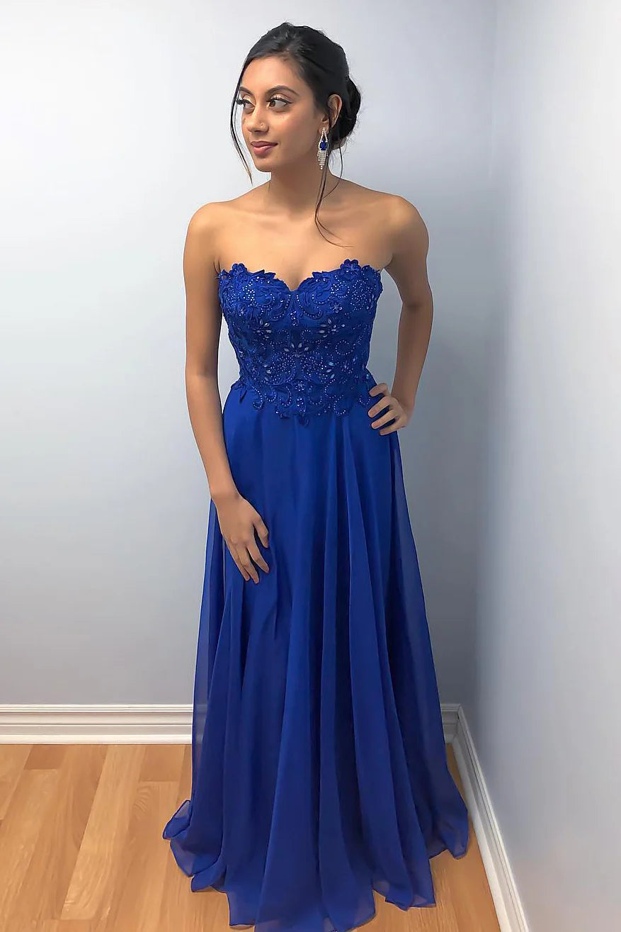 Vestidos formales/Vestido de fiesta largo azul marino con escote en forma de corazón y cuentas
